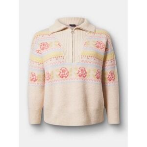 Torrid Quarter‎ Zip Pullover Floral Sweater Vegan Cashmere Floral Fair Isle 4X